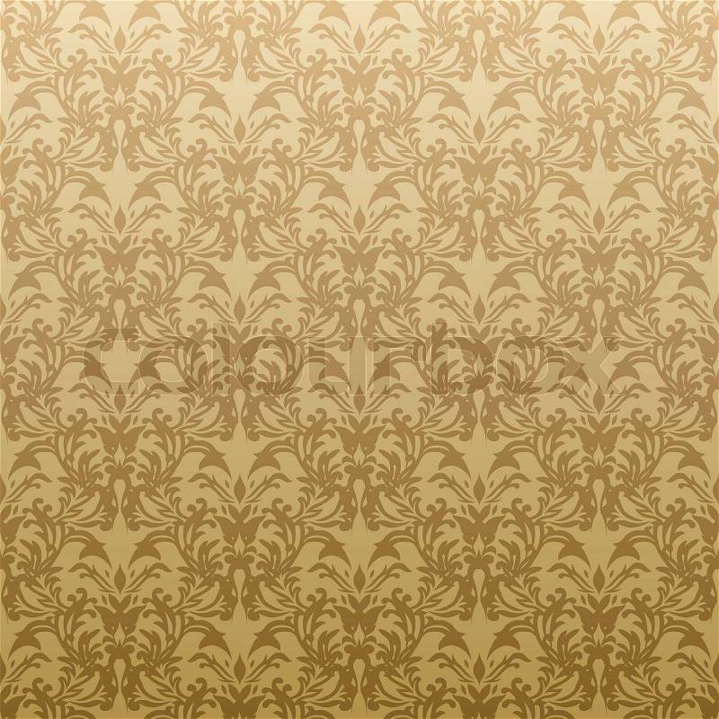 Floral inspired gothic repeat wallpaper design in gold 