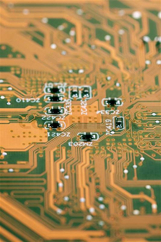 Close Up of electronic circuit board without processor, stock photo