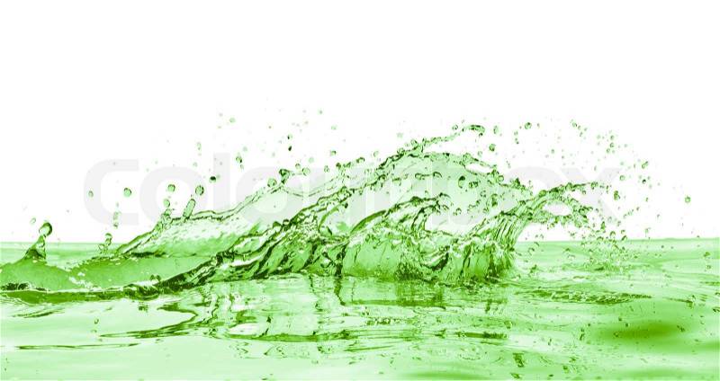 Green liquid splash on white background, stock photo
