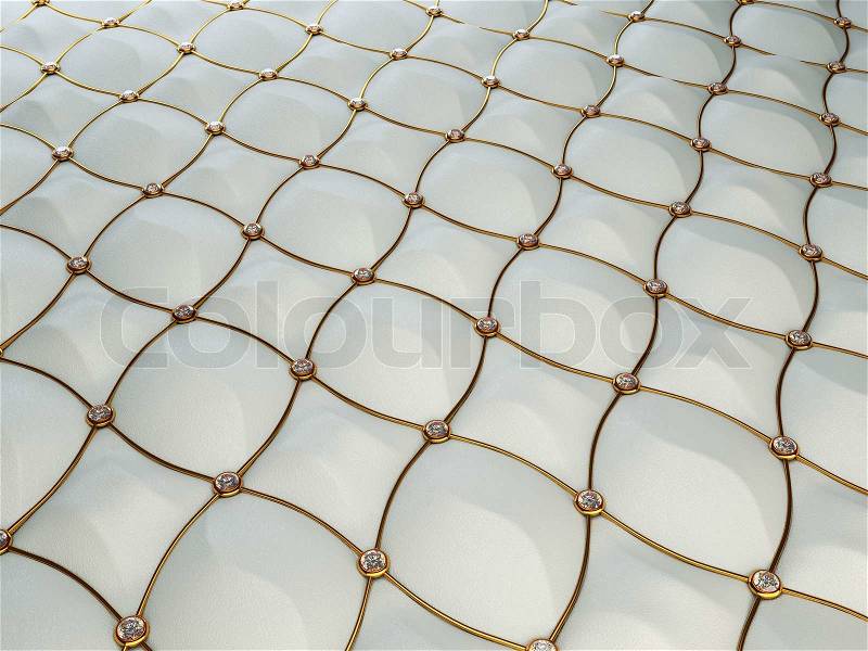 Luxury grey leather background with diamonds and golden wire. High resolution, stock photo