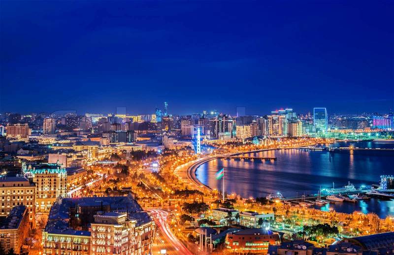 Night view of Baku, Azerbaijan, stock photo