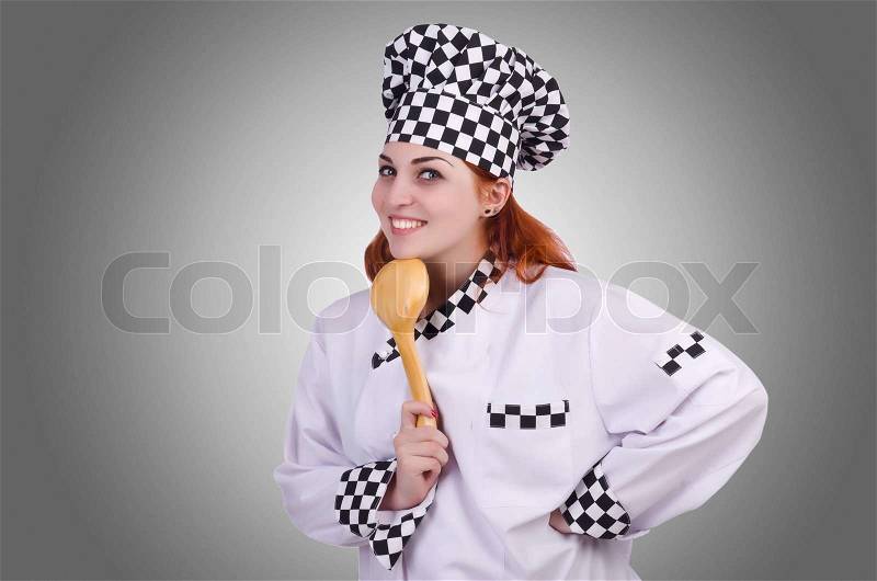 Woman cook isolated on the white, stock photo