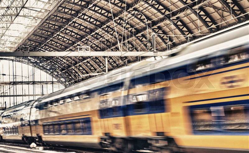 Train inside the central station, stock photo