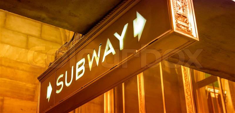 Subway old vintage sign in New York station, stock photo