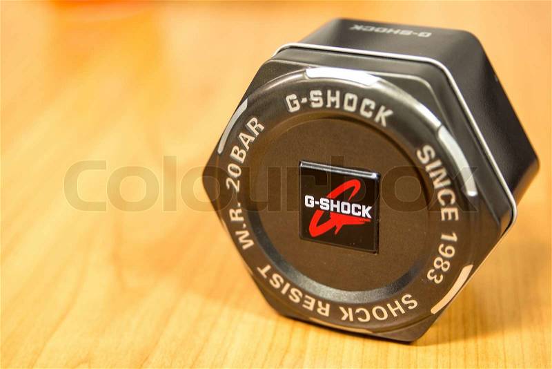 Thailand - SEP 19 2014,Box Wristwatch Casio G-Shock Standard Analog-Digital รุ่น GA-100A-9A, stock photo