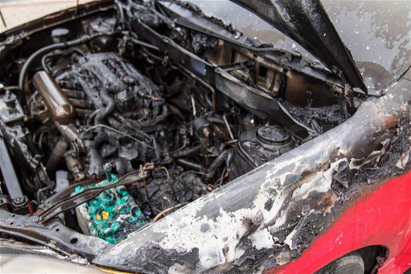 Car engine burned, stock photo