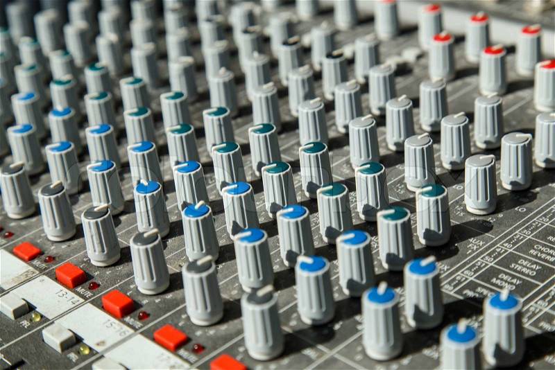 Close up Audio mixing console, stock photo