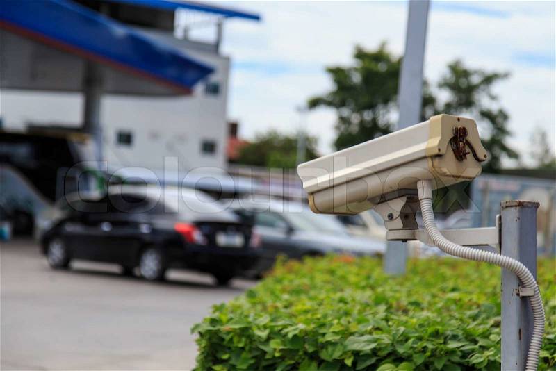Security camera in petrol station, stock photo