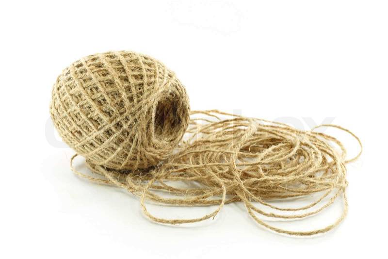 Brown natural rope isolated on white background, stock photo