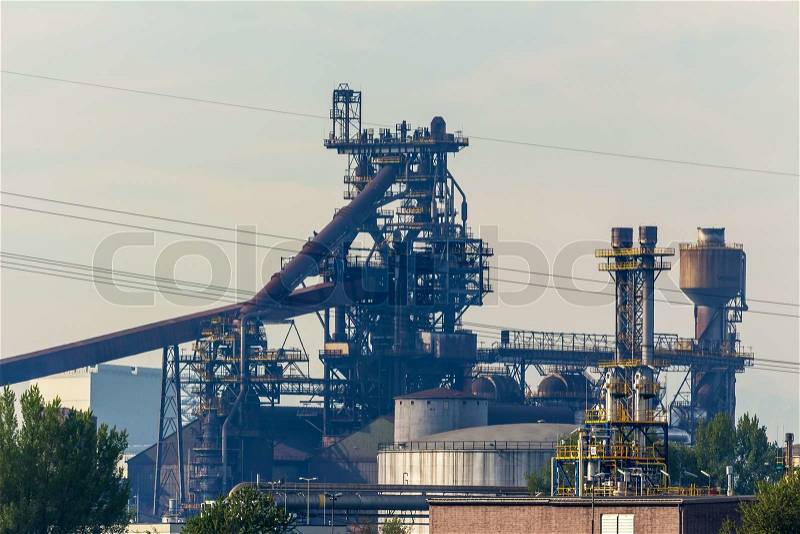 The blast furnace of a steel plant. industrial production of steel, stock photo