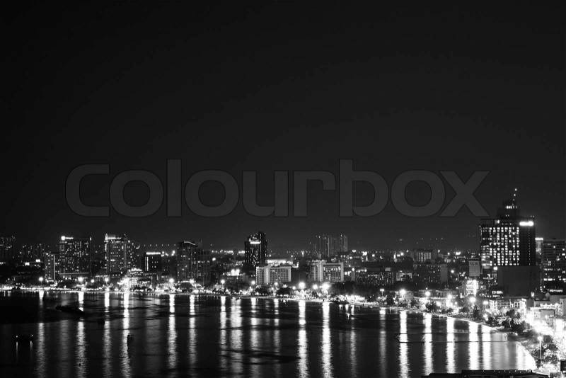 City at night with black and white photography, stock photo