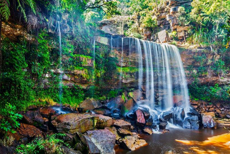 Tropical waterfall. Popokvil Waterfall, Bokor National Park, Cambodia, stock photo