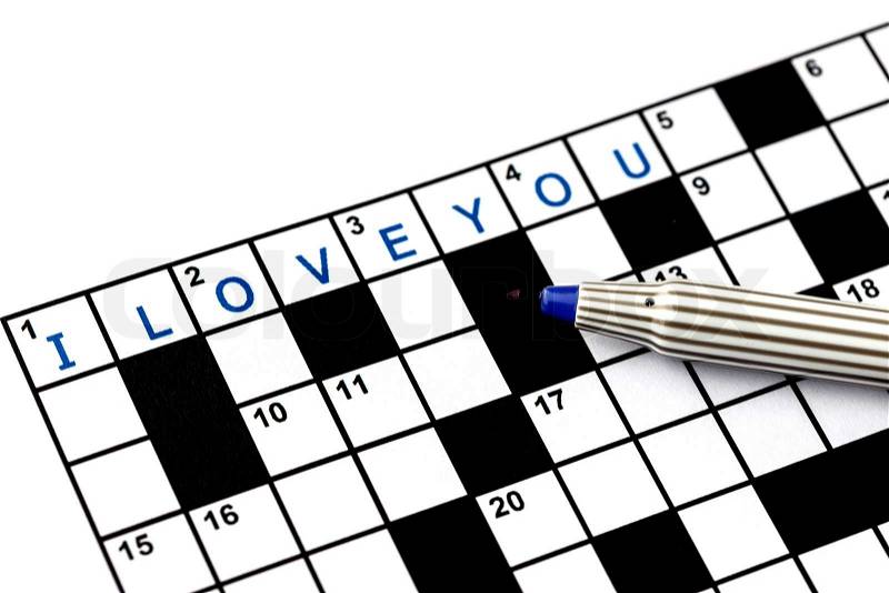 I love you in solving crossword puzzle, close up, stock photo