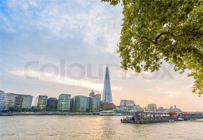 Wonderful panoramic view of London buildings along river Thames, stock photo