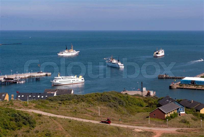 Small electric lorry and ferry service on Helgoland. No petrol cars and bicycles are allowed on the island, stock photo