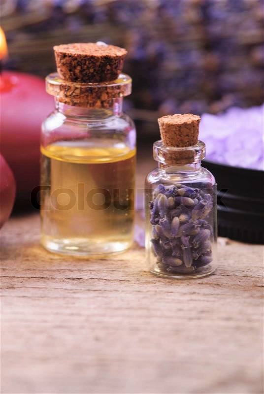 Sea salt and lavender. Spa concept, stock photo