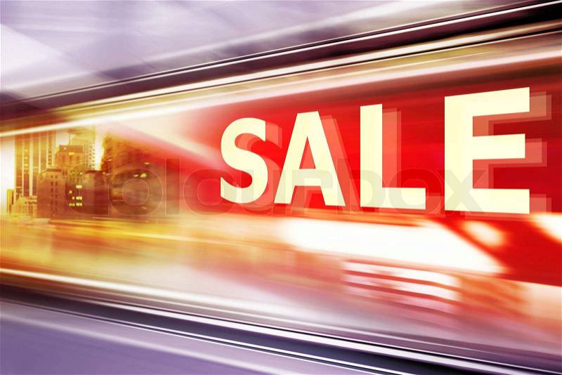 Shop Window With Sale Sign at night, stock photo