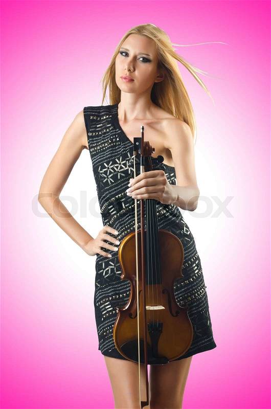 Woman playing violin on white, stock photo