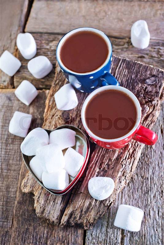 Cocoa drink and marshmallows in the cups, stock photo