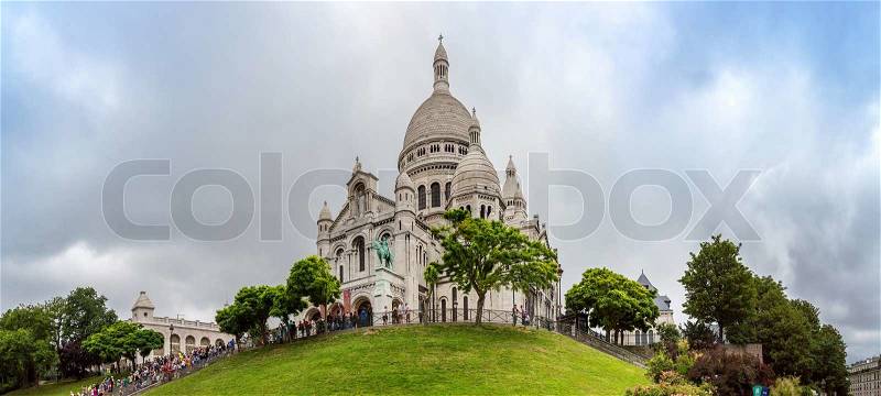 PARIS, FRANCE - JULY 14 2014: Basilica of the Sacred Heart of Jesus. Seen from Montmartre hill in Paris, July 14, 2014, stock photo