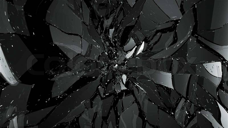 Broken and Shattered pieces of glass on black. Large resolution, stock photo