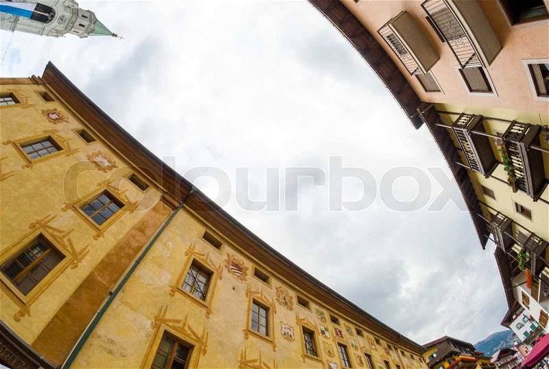 CORTINA, ITALY - JUN 14: People walk in city streets, June 14, 2012 in Cortina. The city is one of the most famous dolomites destination in Italy, stock photo