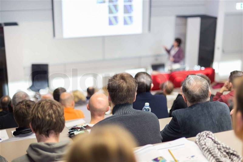 Faculty lecture and workshop. Audience at the lecture hall. Academic education, stock photo