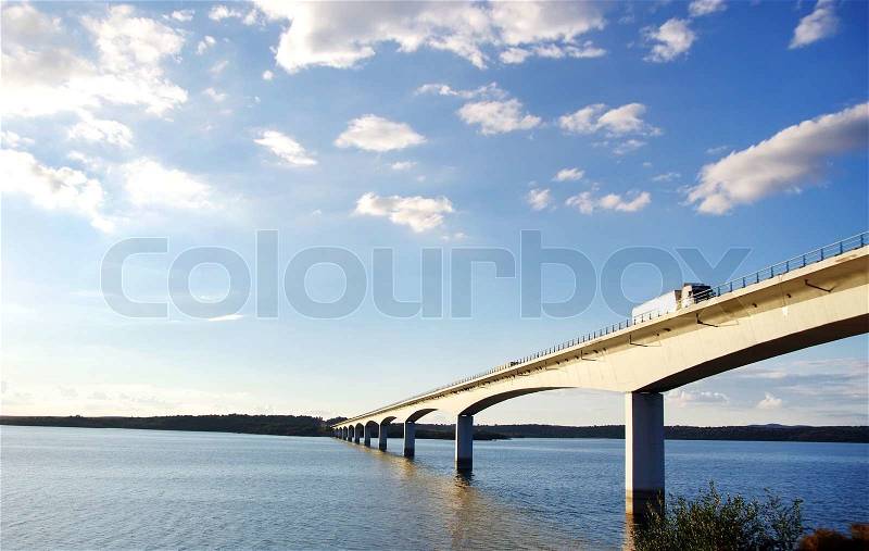 Bridge over the Alqueva lake located in Alentejo, Portugal, stock photo