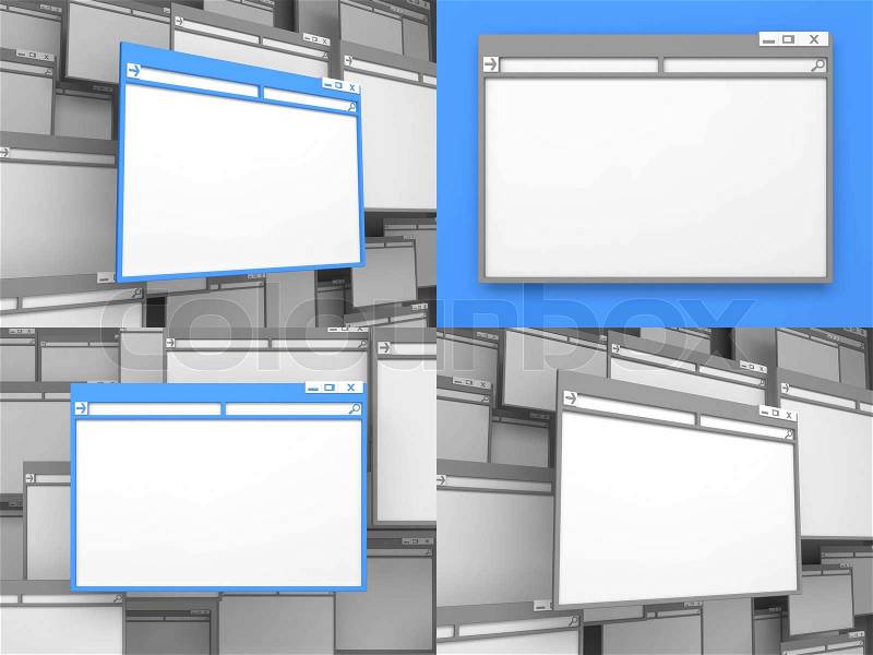 Blank Colorful Computer Windows. Set of Data Transfer Concept, stock photo