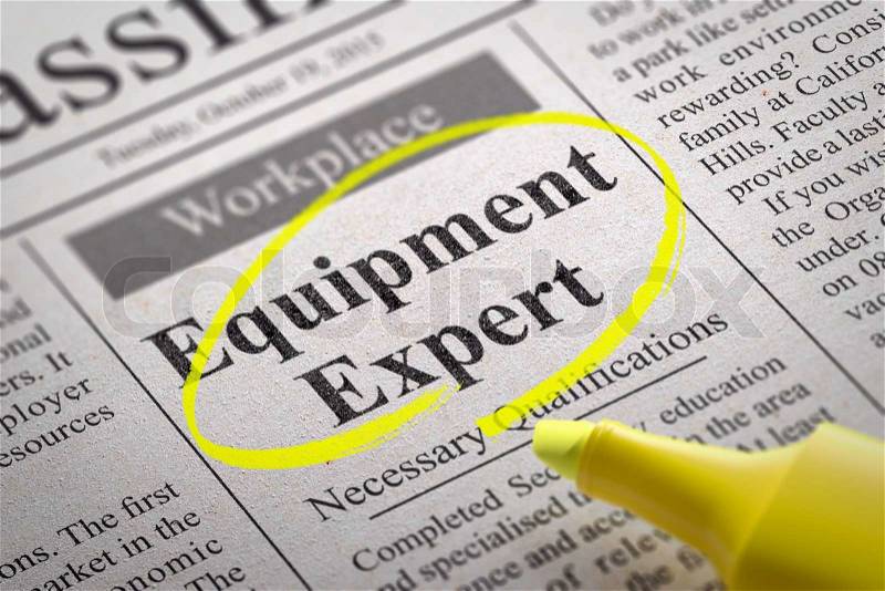 Equipment Expert Jobs in Newspaper. Job Seeking Concept, stock photo