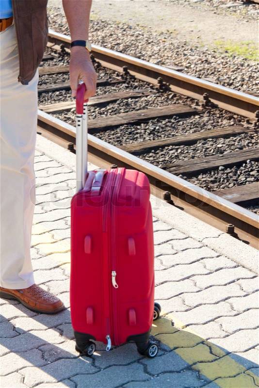 Luggage as luggage on the platform at a train station, stock photo