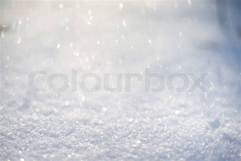 Snow surface close-up of snow and flakes, stock photo