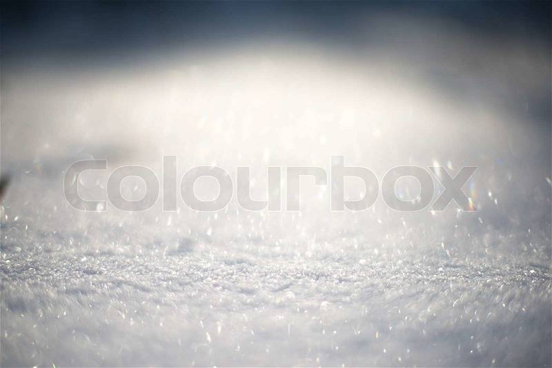 Snow surface close-up of snow and flakes, stock photo