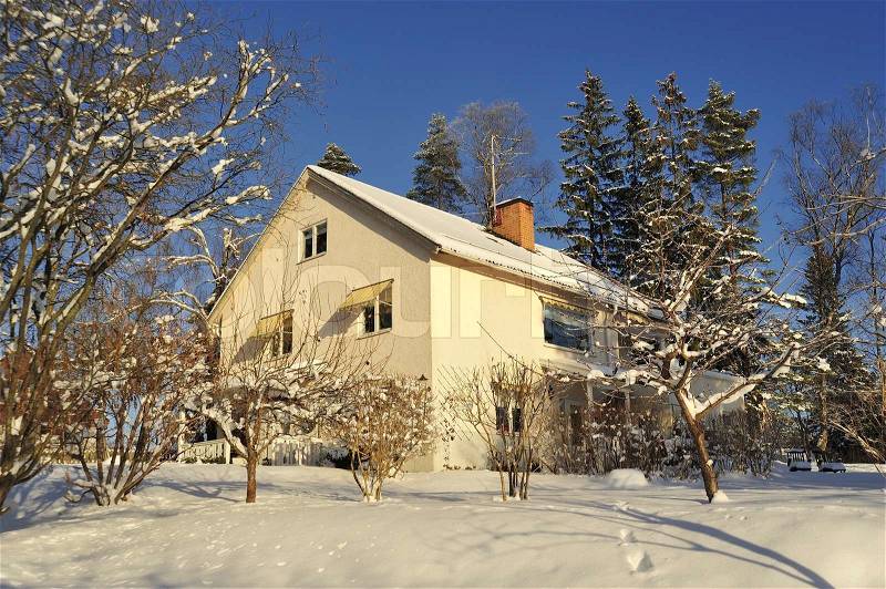 Stockholm, Sweden - January 20, 2013: Swedish middle class home in Täby a suburb to Stockholm, stock photo