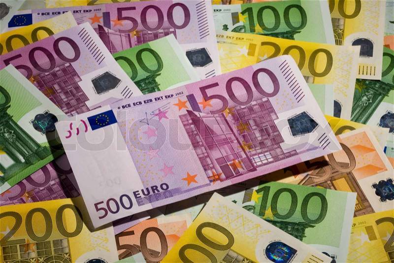 Many Euro banknotes money. Image Photos of wealth, stock photo