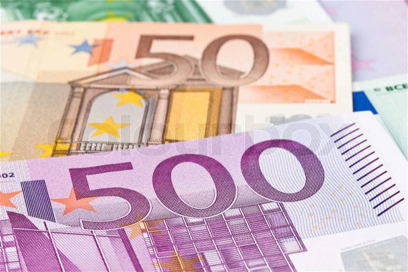 Many Euro banknotes money. Image Photos of wealth, stock photo