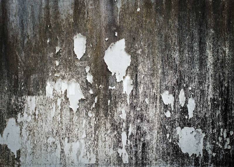 Old cement wall get black mold and paint peeling off, stock photo