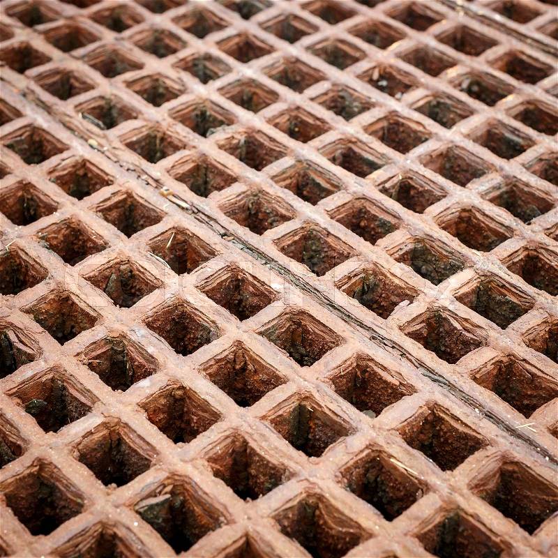 Steel grating drain cover, stock photo