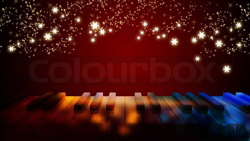 Piano keys on bokeh colorful light with night star in new year day, stock photo
