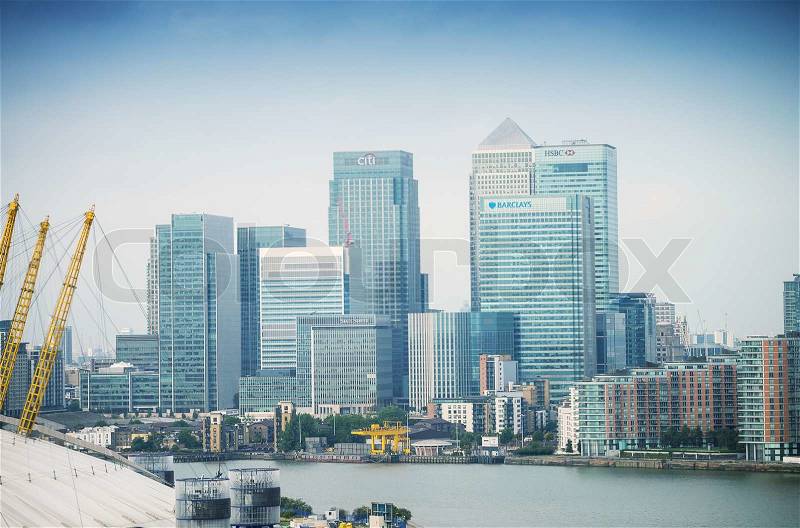 LONDON - SEPTEMBER 27, 2013: Canary Wharf skyline. Canary Wharf is the business district of London, stock photo