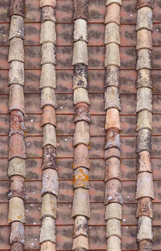 Seamless red old roof tiles repaired texture background, stock photo