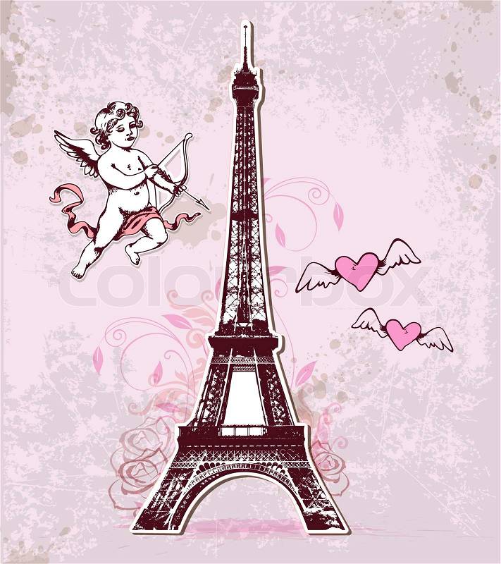 of card  vector Tower  with vector for vector cupid  free cupid Stock and 'Vintage vintage Eiffel