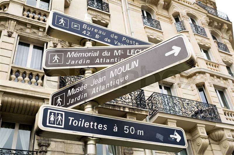 Paris, France. Street directions and signs, stock photo