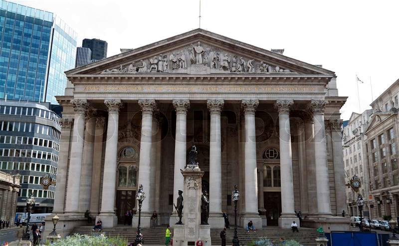 The old Stock Exchange building in London, England, stock photo