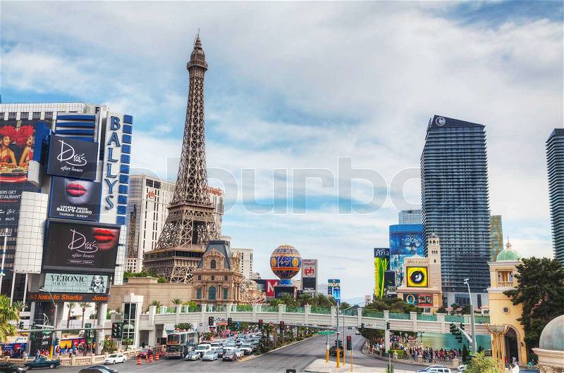 LAS VEGAS - APRIL 19: Las Vegas boulevard in the morning on April 19, 2014 in Las Vegas, Nevada. It's the most populous city in the state of Nevada and the county seat of Clark County, stock photo