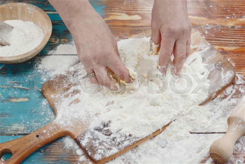 Pizza dough made from yeast and flour. Active dry yeast with flour and dough, stock photo