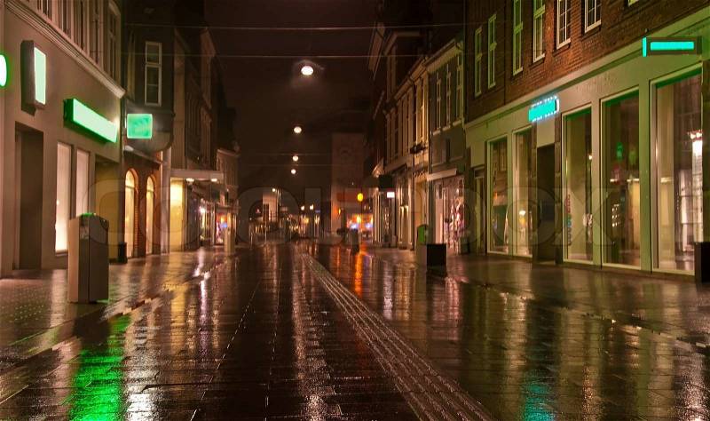 Stock image of \'shops, night, rainy\'