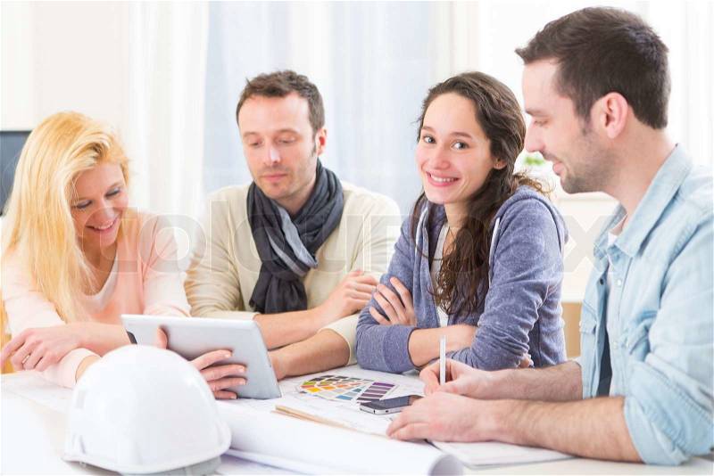 View of Architect students having a meeting at school, stock photo