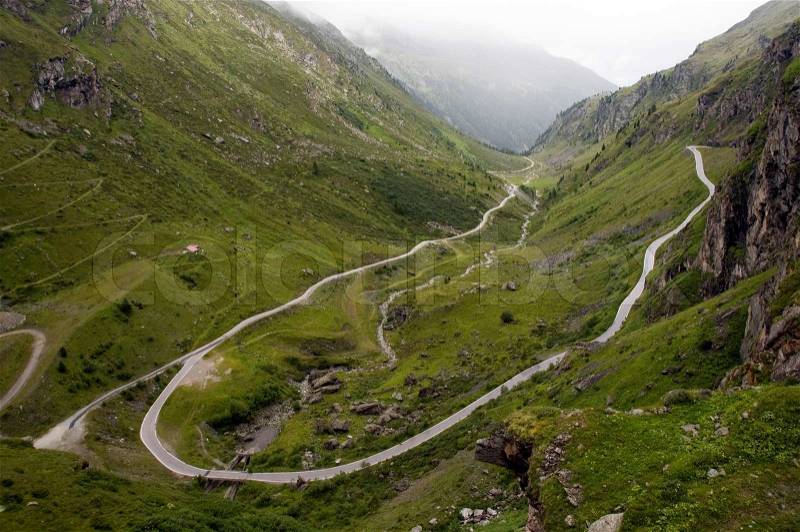 High road in the mountains with curves, stock photo