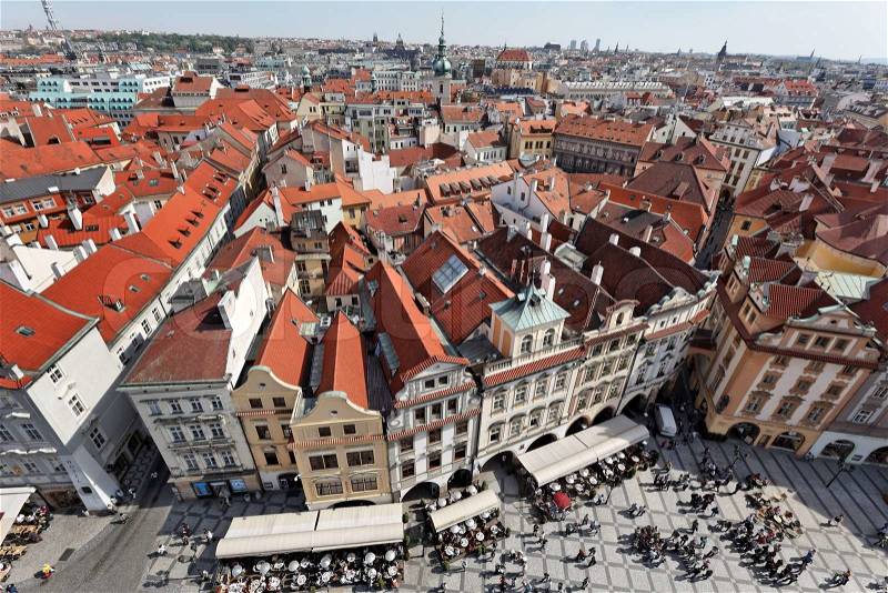 Prague, Old Town Square, View from the Town Hall tower, stock photo